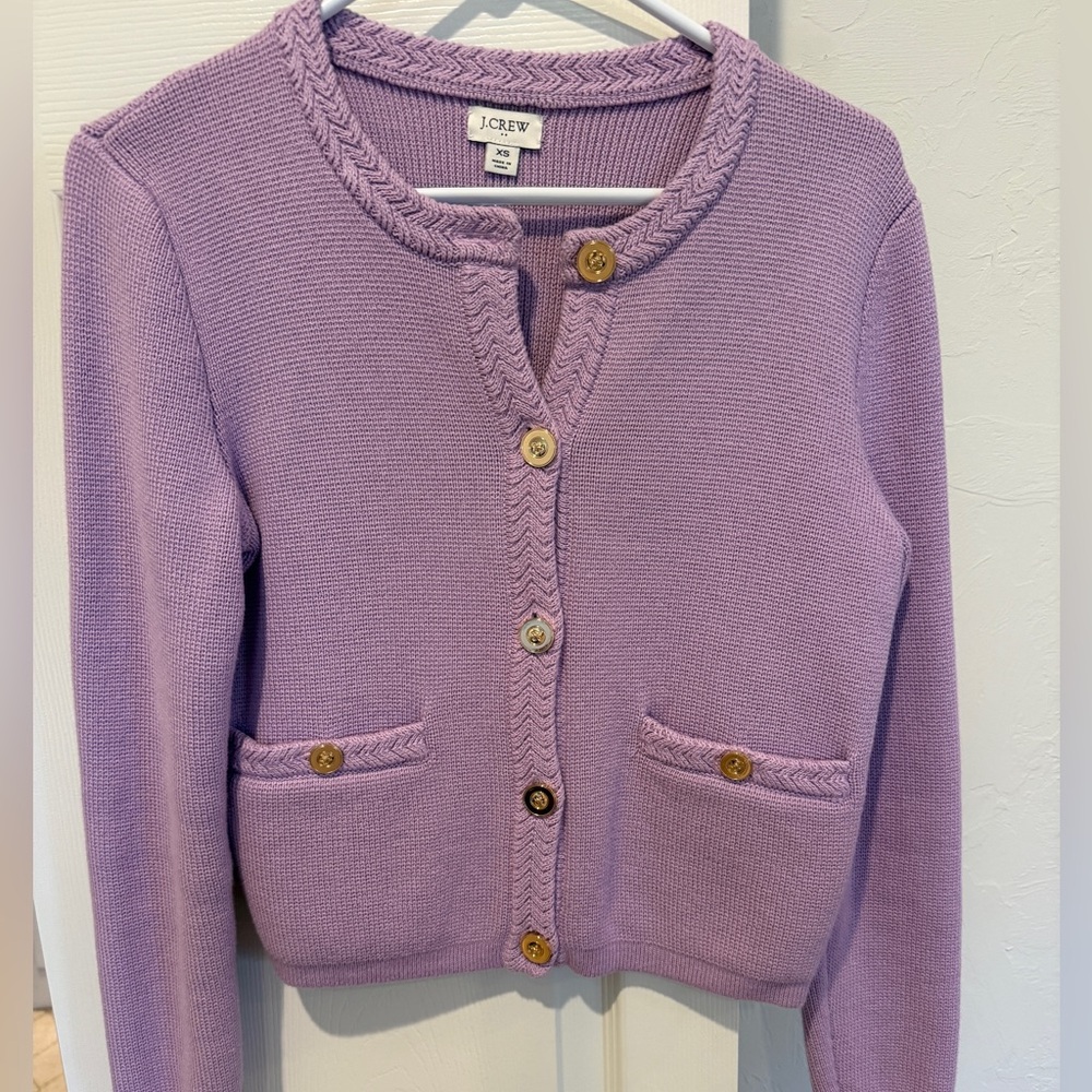 J. Crew Lavender Knit Sweater with Gold Buttons